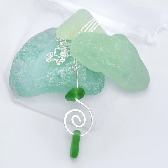 Welsh Sea Glass and Hammered Sterling Silver Necklace