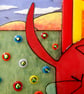 Handmade Fused Glass "Cat With Orange Fish" Painting. - Image 6