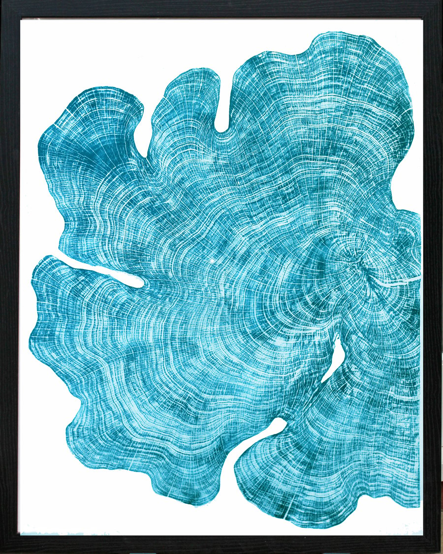 Island Waves - Tree Ring Art Print Large AQUA BLUE