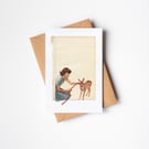 Woman and Deer Greeting Card - Rescue