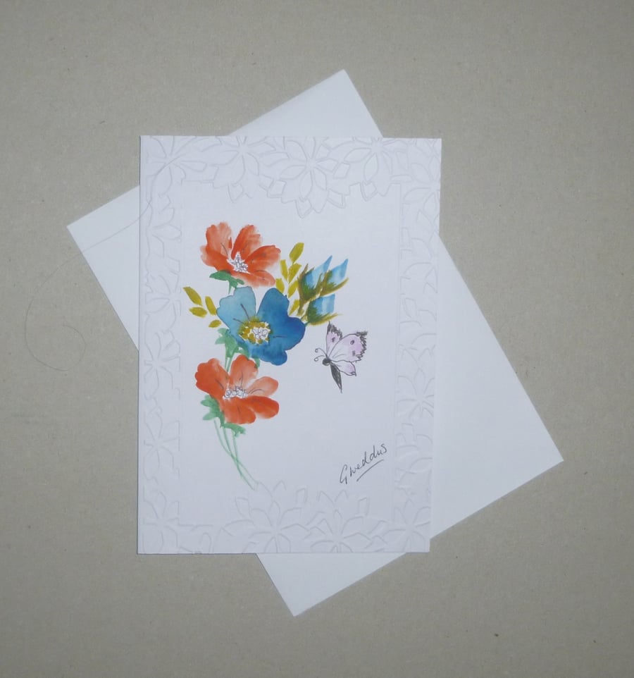 hand painted embossed blank card ( ref FA 255 M5 )