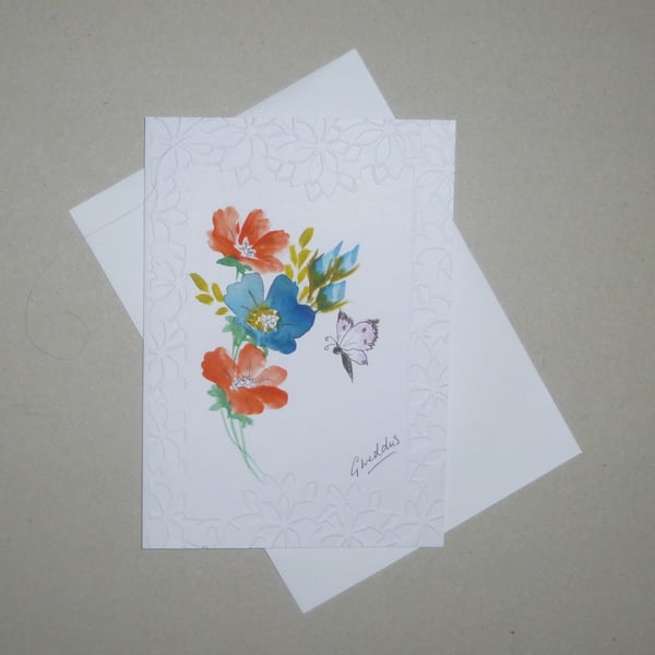 hand painted embossed blank card ( ref FA 255 M5 )