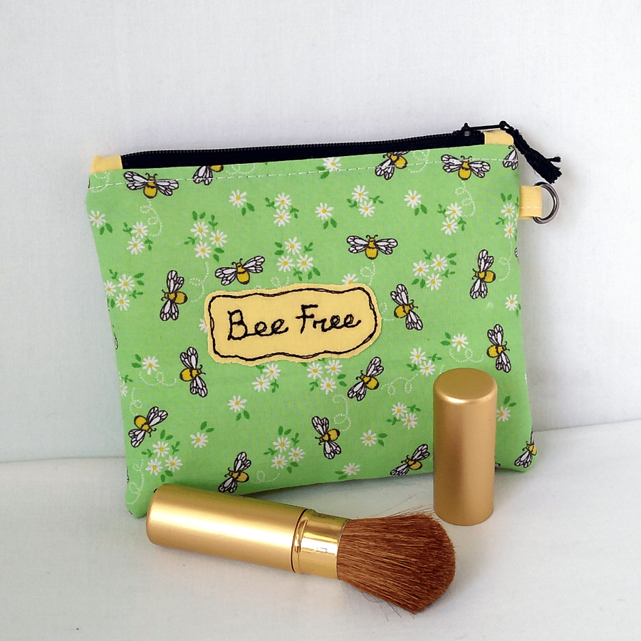 Bee Free small, zipped pouch, bees and flowers, POSTAGE INCLUDED