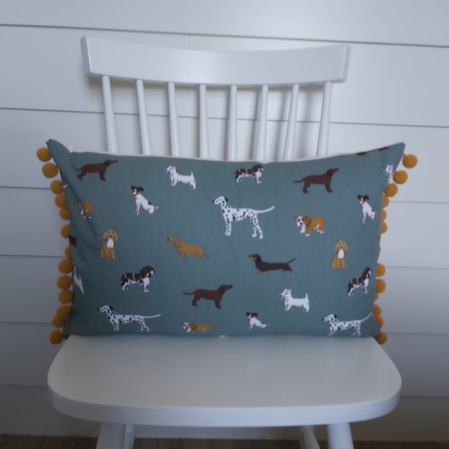 Sophie Allport Fetch Cushion  with Mustard  Pom poms