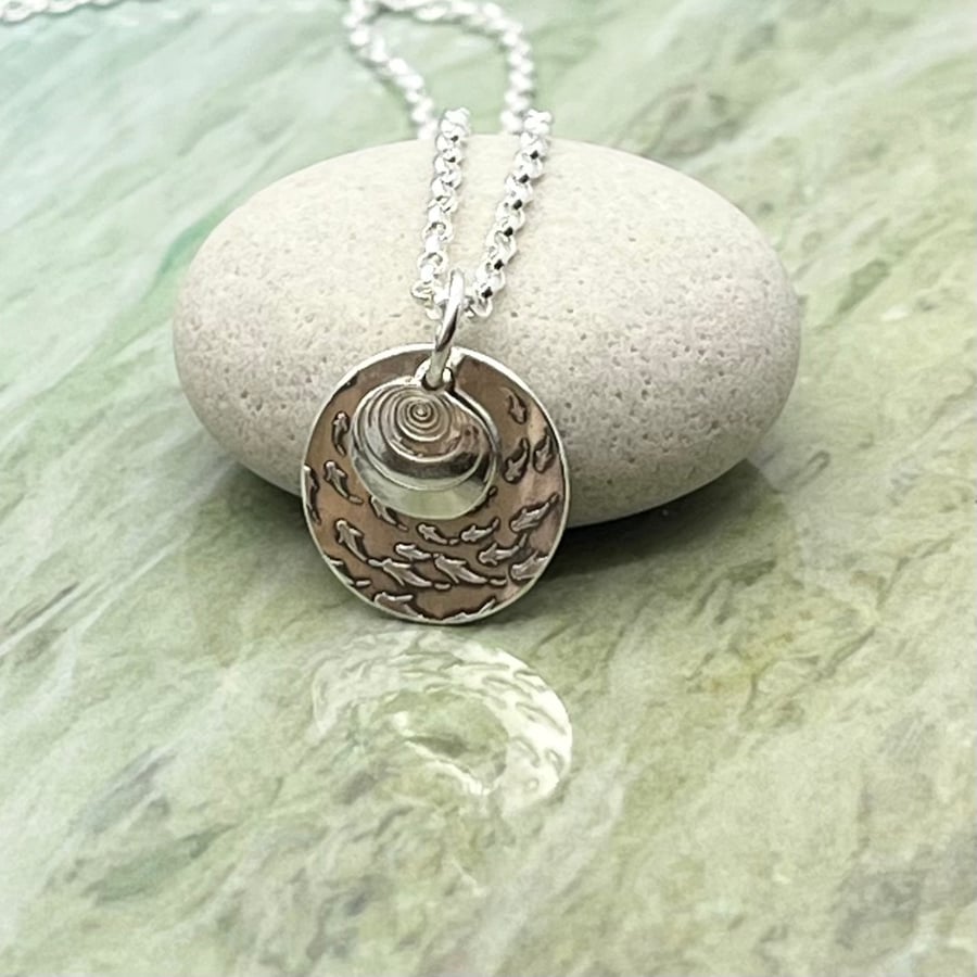 Handmade Sterling Silver Seaside Charm Pendant, Shell and shoal