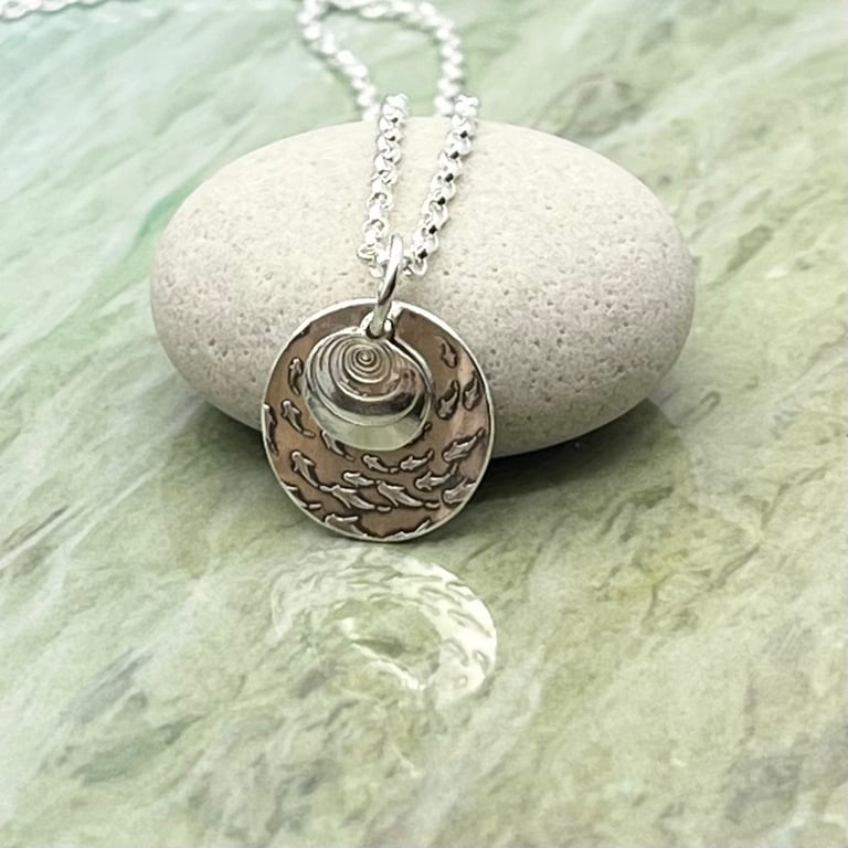 Handmade Sterling Silver Seaside Charm Pendant, Shell and shoal