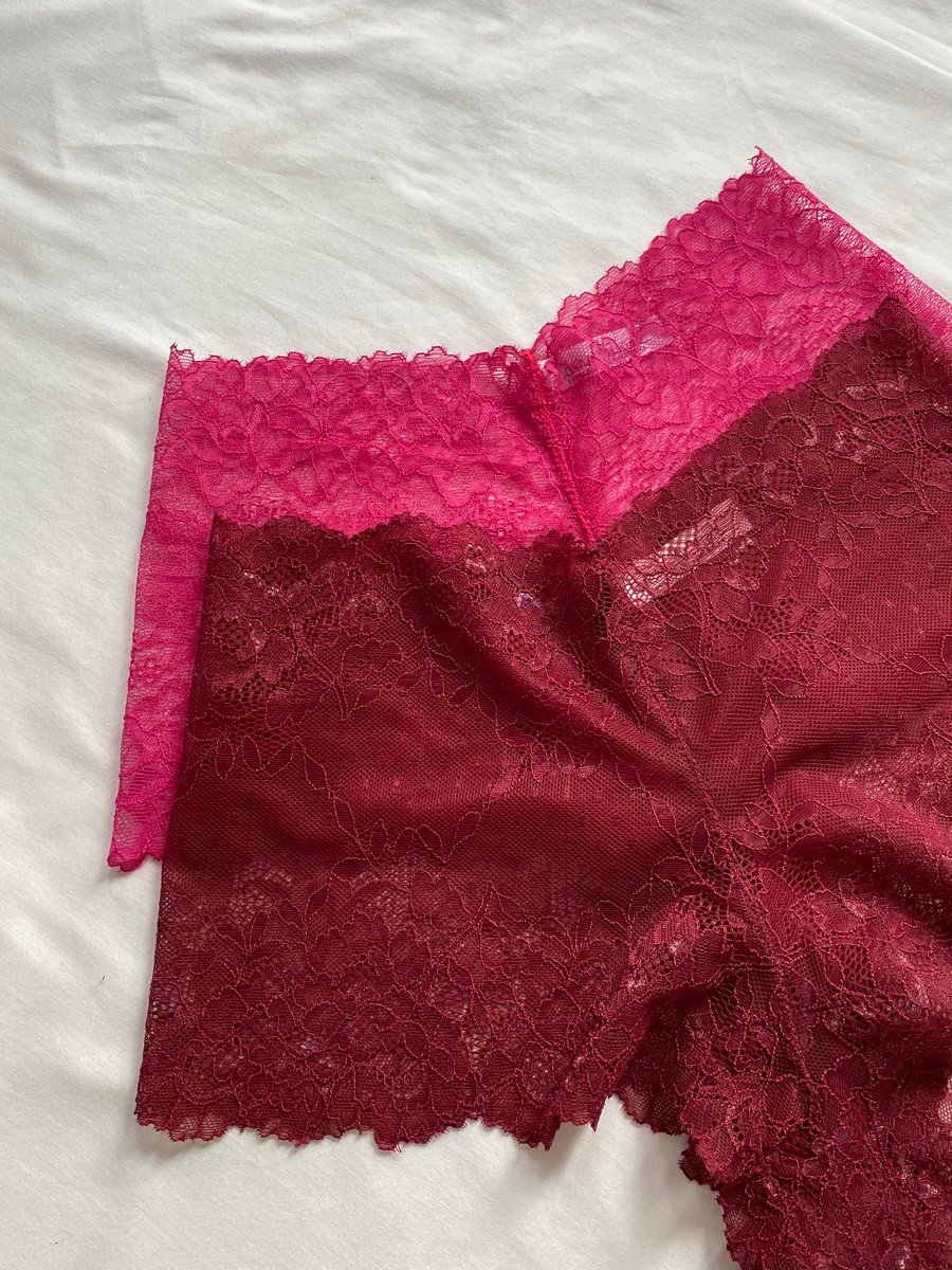 Handmade red and pink lace high-waisted knicker pack of 2