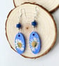Real Pressed Daisy Dangle Sliver Plated Wood and Bead Earrings - Image 4