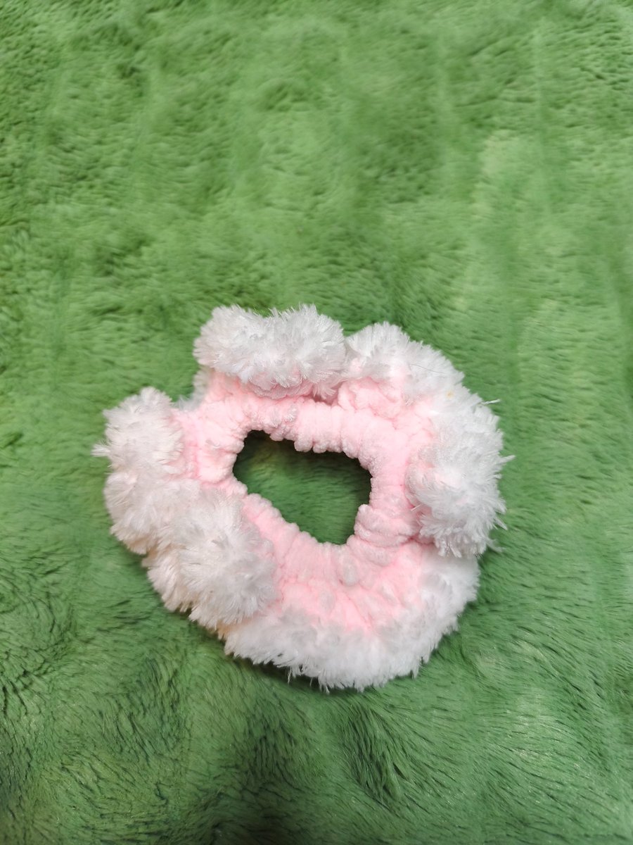  Ballerina Pink with White fur Trim Extra Small Scrunchies Hair Tie