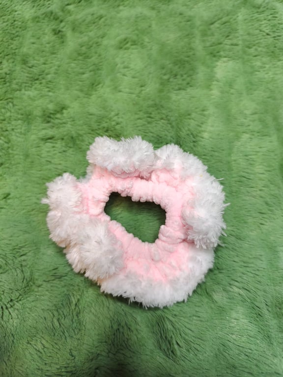  Ballerina Pink with White fur Trim Extra Small Scrunchies Hair Tie