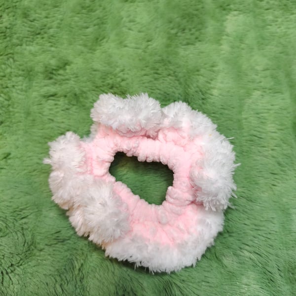  Ballerina Pink with White fur Trim Small Scrunchies Hair Tie