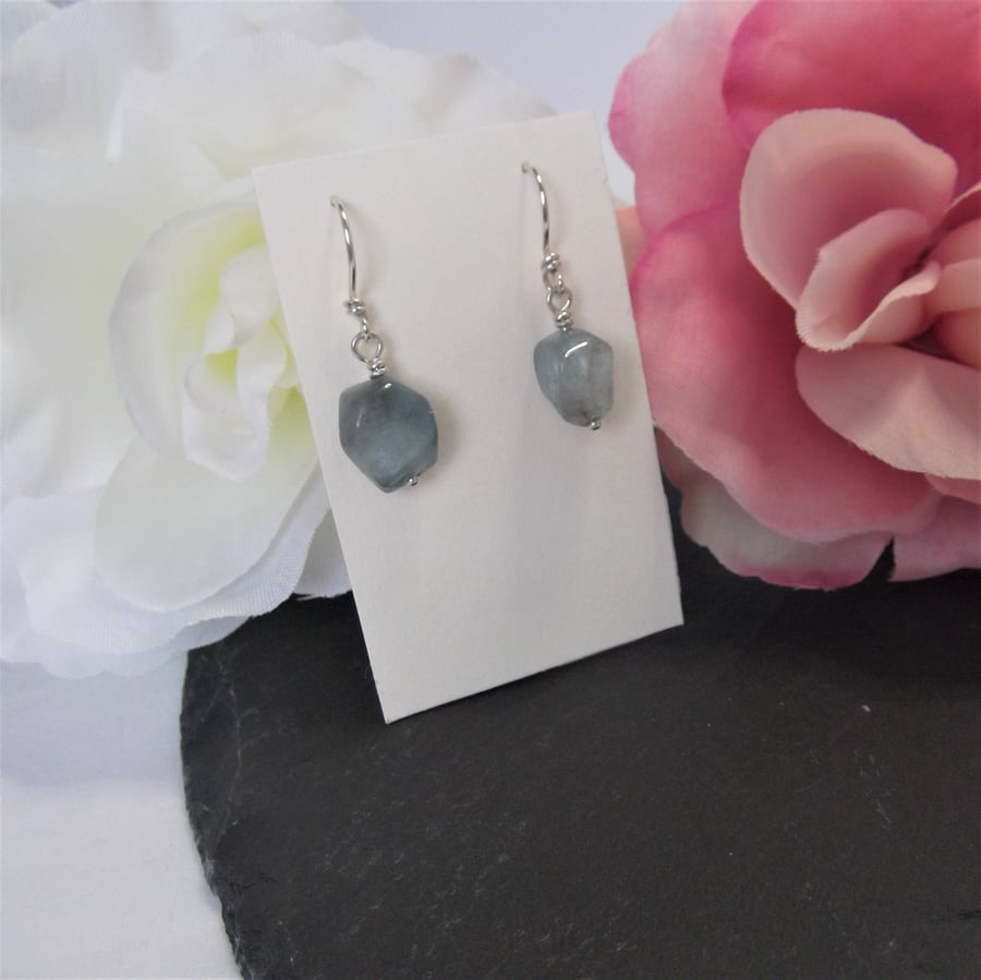 Aquamarine gemstone nugget earrings throat chakra March birthstone