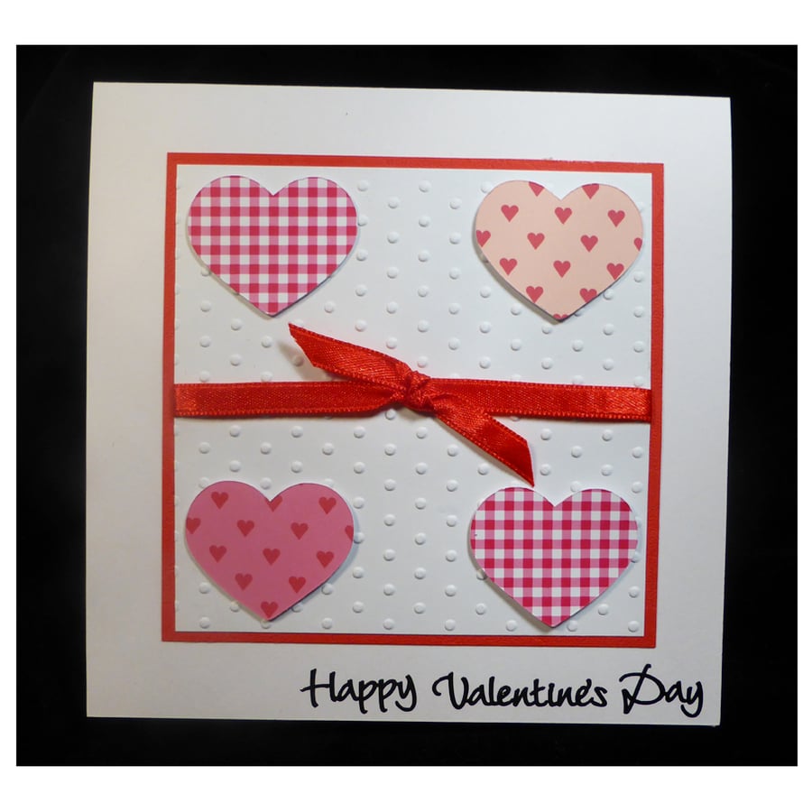 Four Hearts Red Ribbon Valentines Card (VAL439)