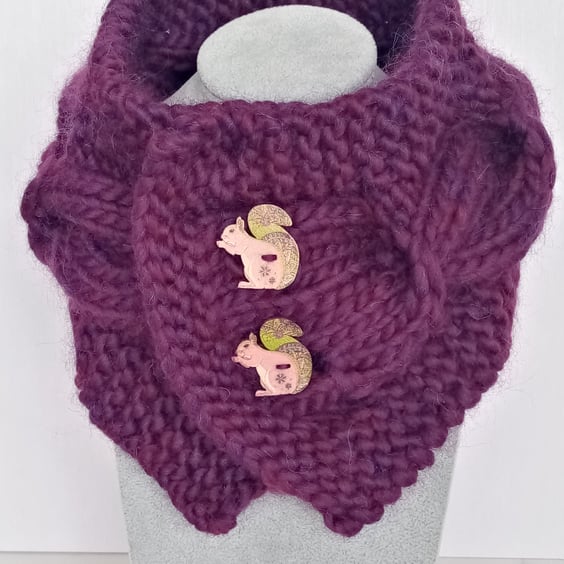Cable Knit Neck Warmer, Pure Wool, Animal Theme, Squirrel Lover, Christmas