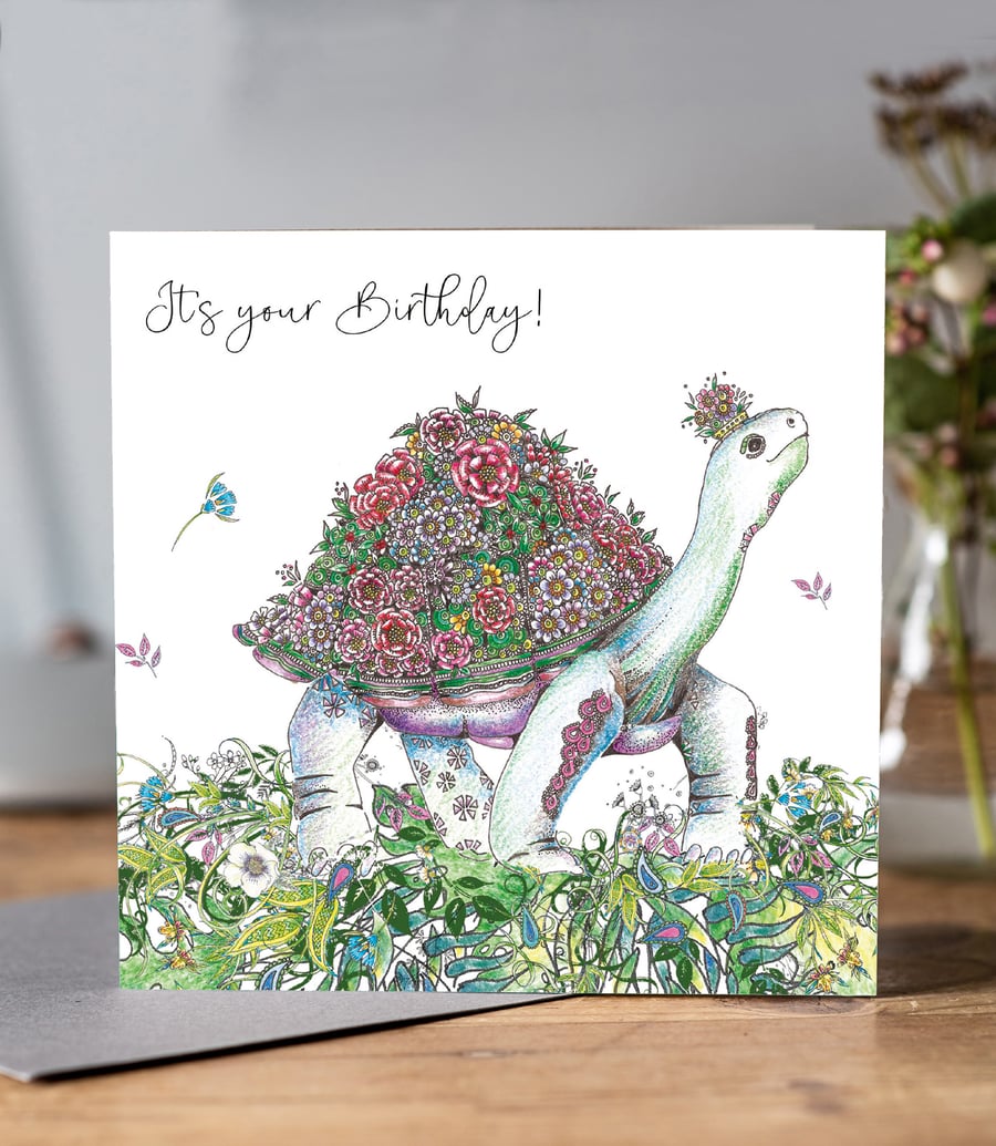 Floral Tortoise Birthday Card