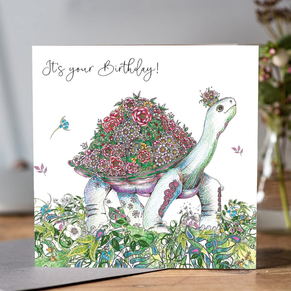 Floral Tortoise Birthday Card