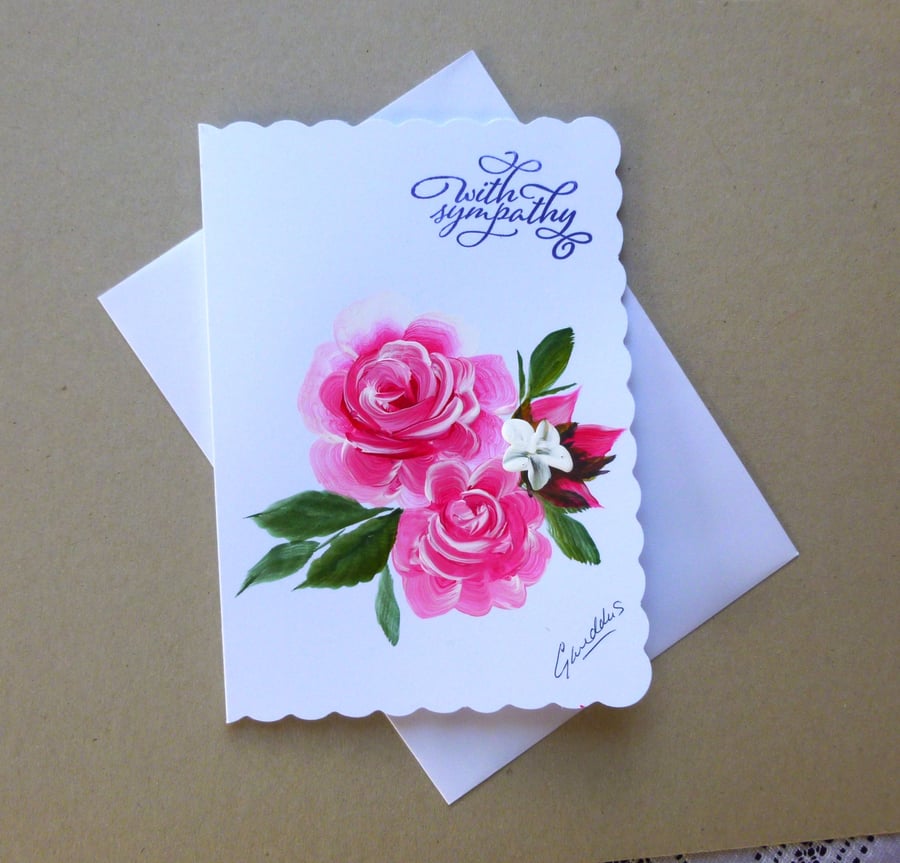 hand painted floral Sympathy card ( ref FA1 J1 )