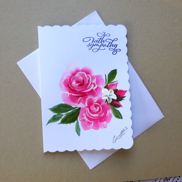 hand painted floral Sympathy card ( ref FA1 J1 )