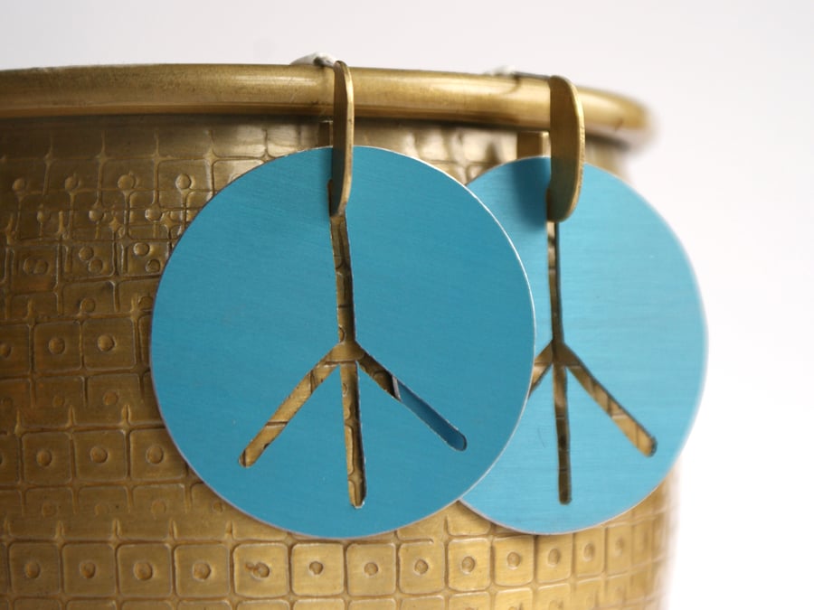 SALE - Peace sign statement earrings - large blue