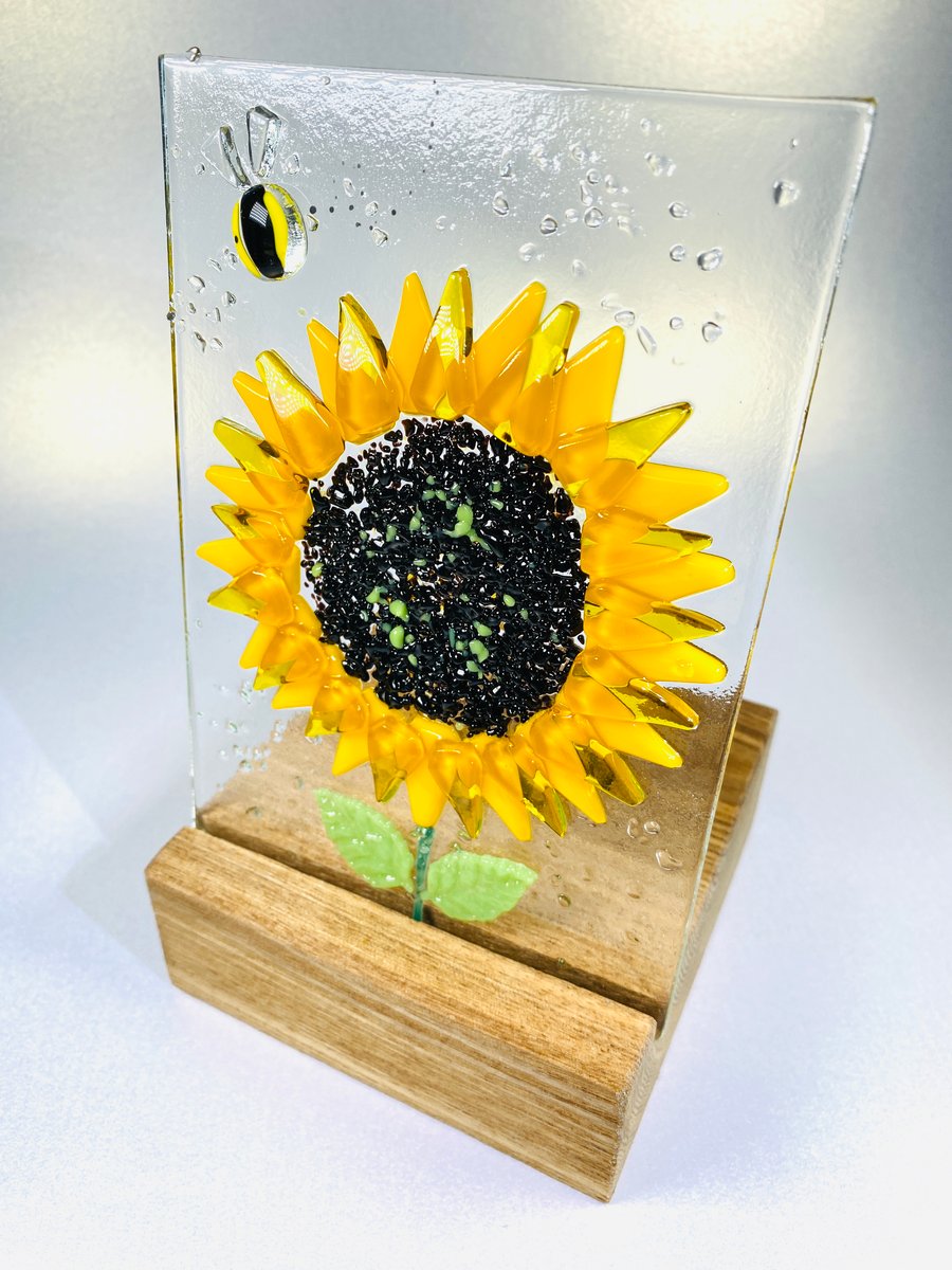 Pretty fused glass sunflower ornament - glass art
