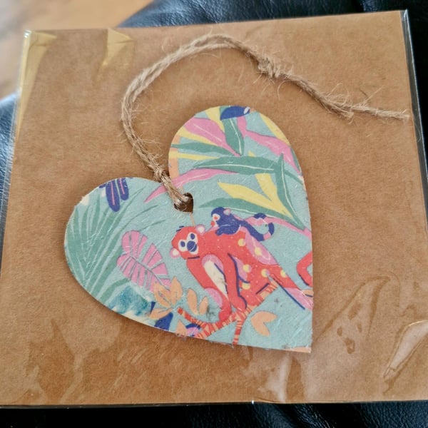 Decoupage wooden hanging heart