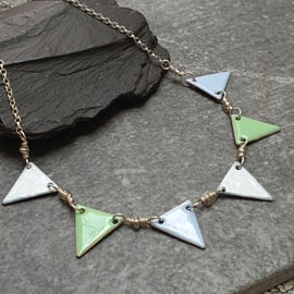 Enamel bunting necklace, Pale blue and green, Pastel jewellery
