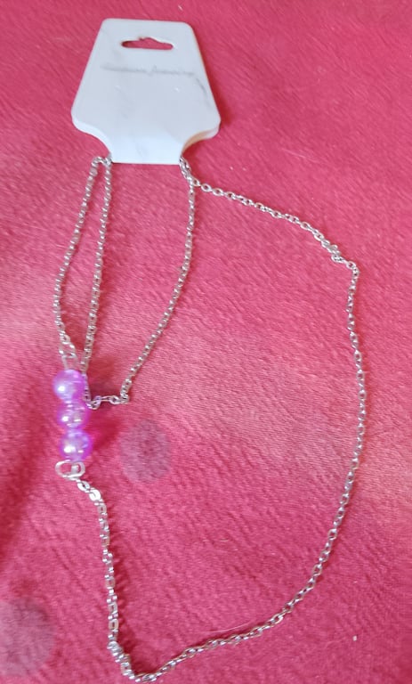 Handmade silver plated necklace with pink beads