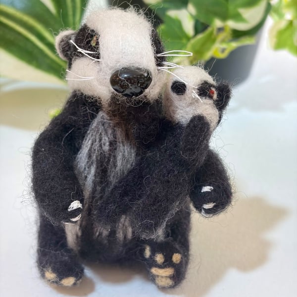 Needle felted Badger Sophie and her baby 