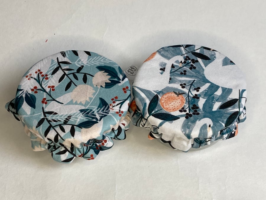 Extra small bowl covers for dips. Set of two. Leafy blues