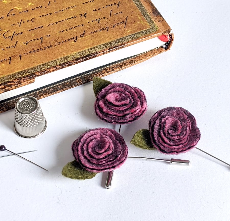 Art deco inspired rose lapel pin or brooch - fondant pink