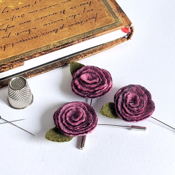 Art deco inspired rose lapel pin or brooch - fondant pink