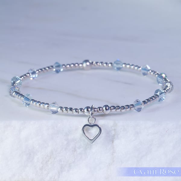Bracelet dainty silver charm with pale blue Swarovski