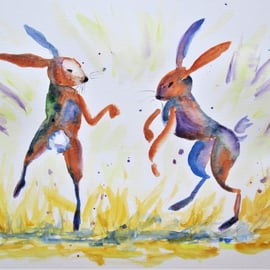 Hares Boxing original painting