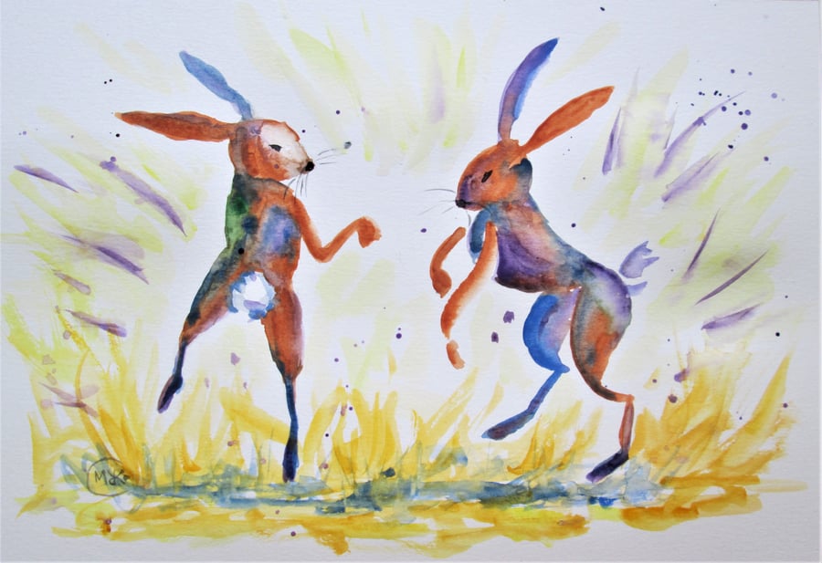 Hares Boxing original painting