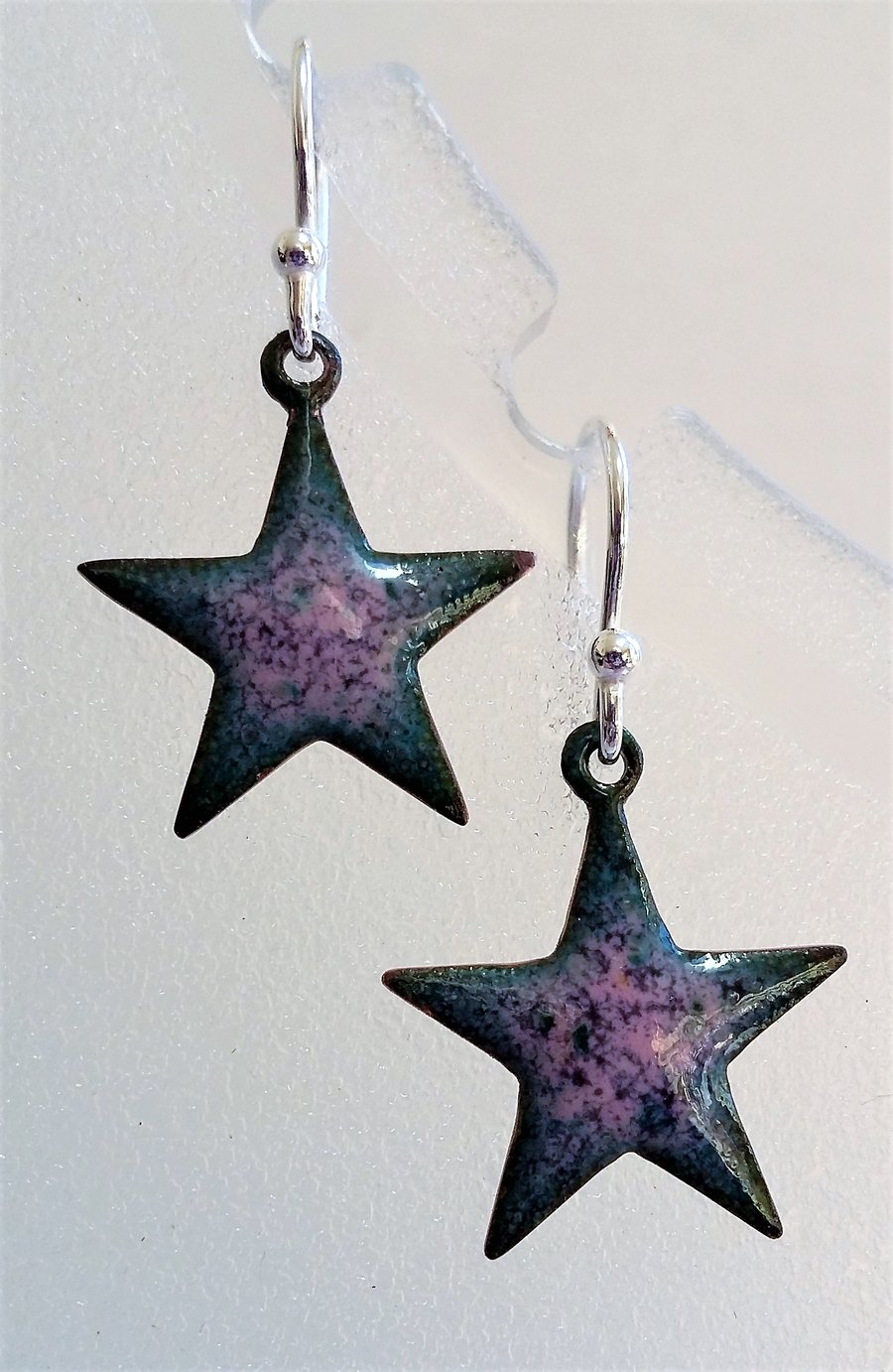 Star earrings in pink and purple enamelled copper 131