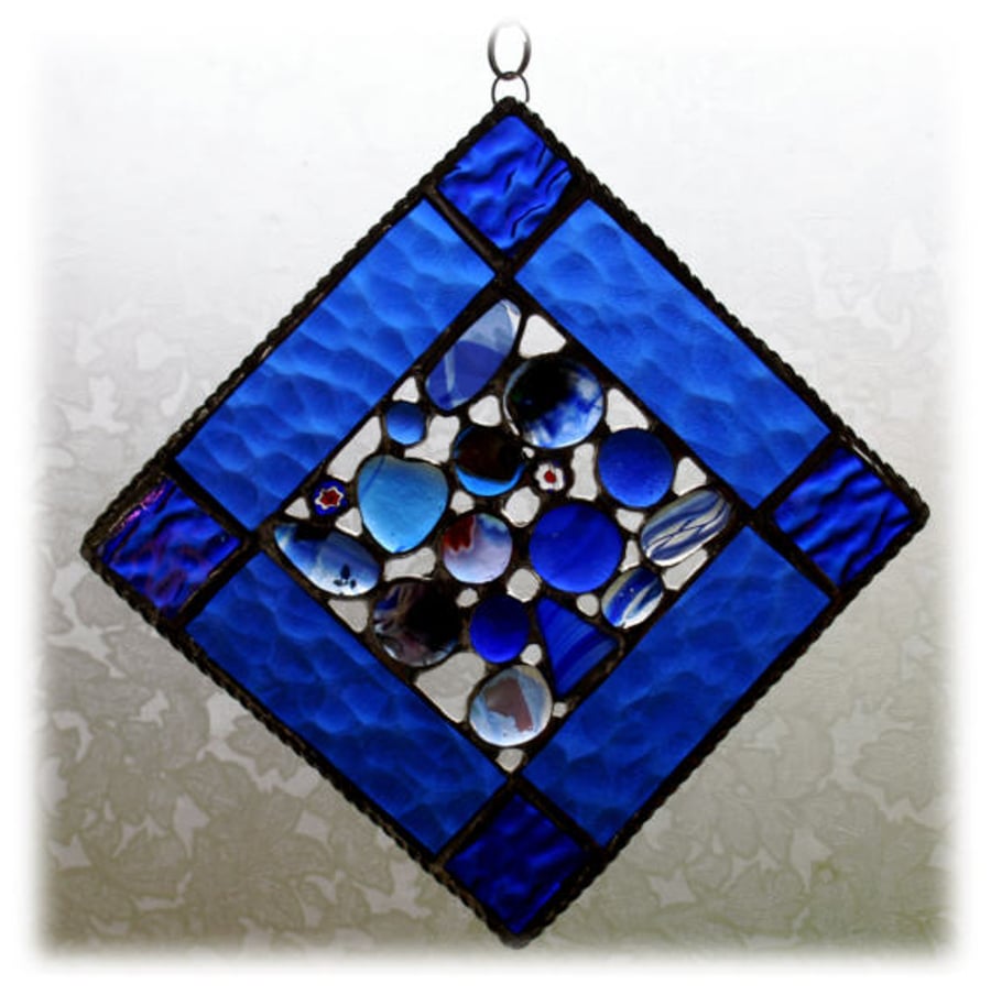  Blue Abstract Suncatcher Stained Glass Square Fused