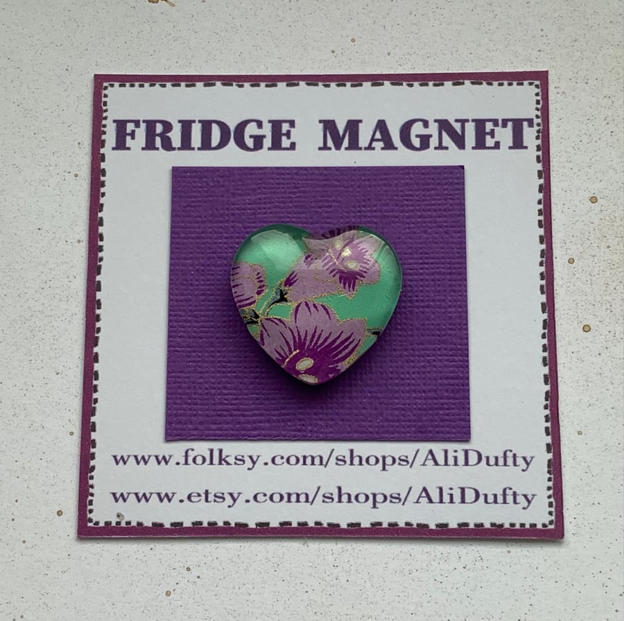 FRIDGE MAGNET .  Heart .Purple .. Yuzen . Flowers.