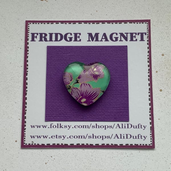 FRIDGE MAGNET .  Heart .Purple .. Yuzen . Flowers.