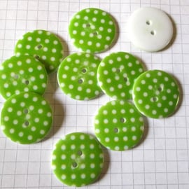 10 x  23mm GREEN Polka Dot Spotty Buttons