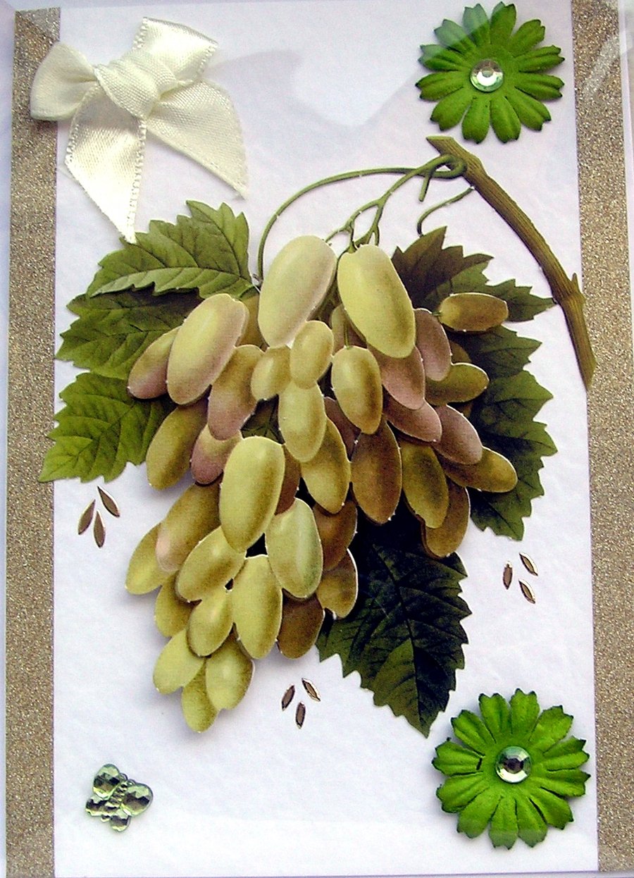 Grape Vine Hand Crafted 3D Decoupage Card - Blank for any Occasion (2437)