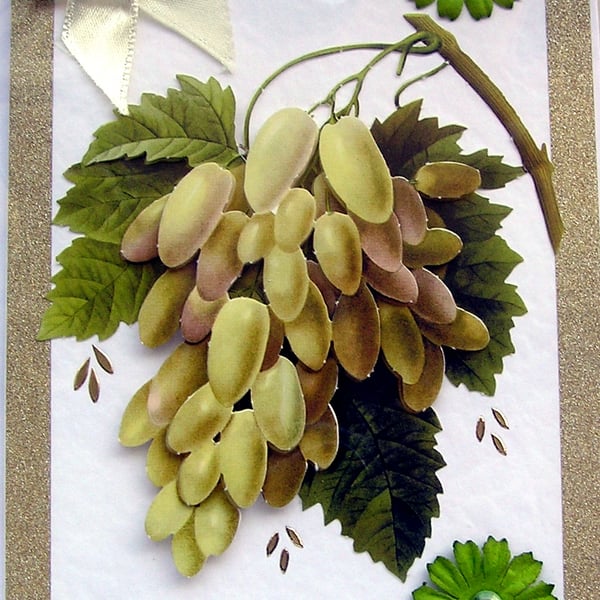 Grape Vine Hand Crafted 3D Decoupage Card - Blank for any Occasion (2437)