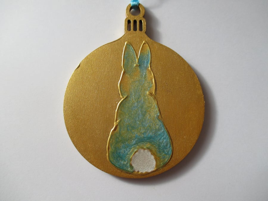 Bunny Rabbit Hanging Decoration Christmas Tree Bauble Hand Painted OOAK 