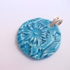 SALE Ceramic turquoise pendant with Sterling Silver Pronged Bail
