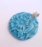 SALE Ceramic turquoise pendant with Sterling Silver Pronged Bail