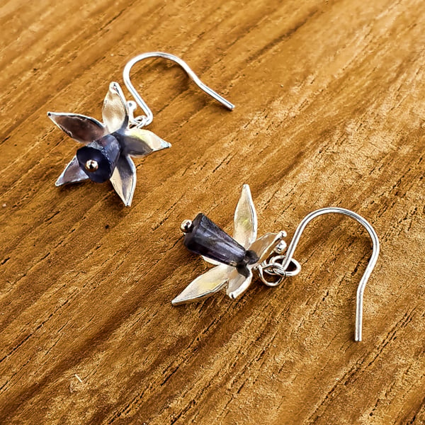 Fine Silver and Iolite Flower Earrings