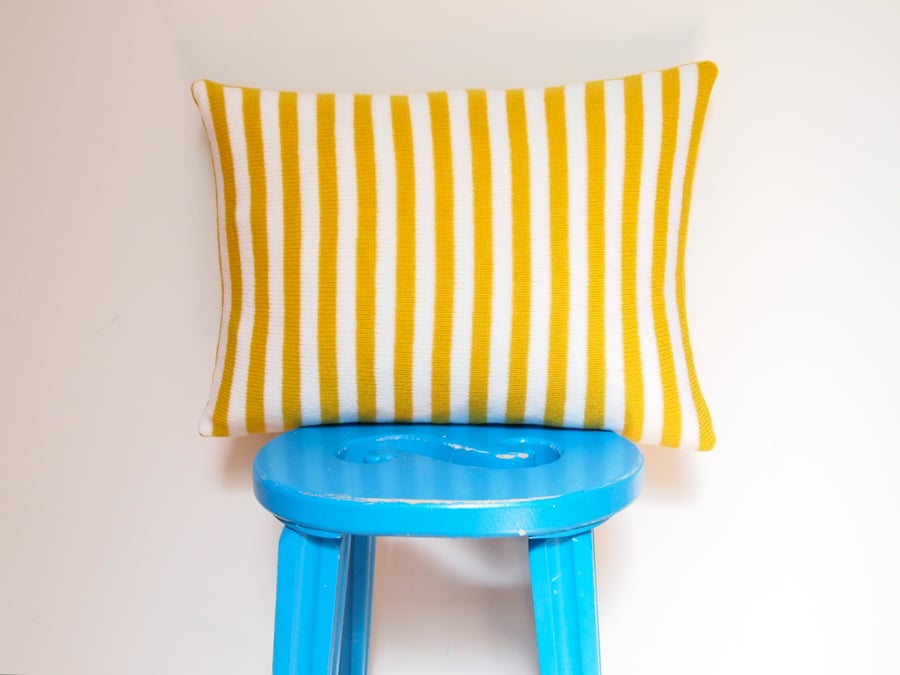 Soft British Lambswool Golden Yellow and White Stripe Cushion Cover