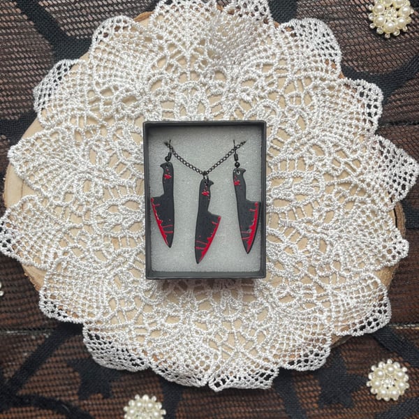 Horror knife necklace and earring set