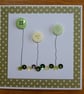 Pack of 3 Mini Blank Cards - Green Button Flowers and Sequins - Image 3
