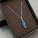 Blue Swarovski Crystal & sterling silver pendant or necklace 