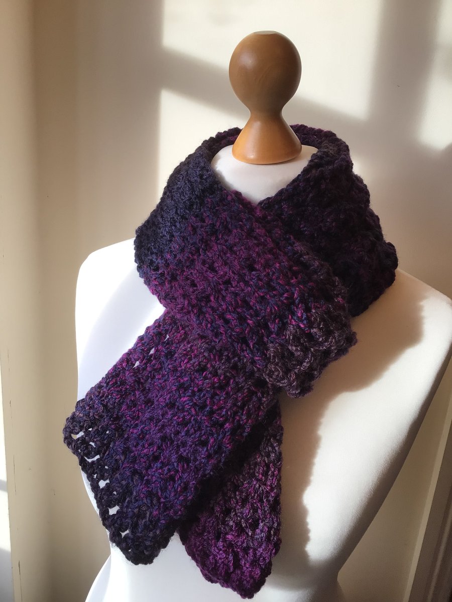 Chunky acrylic scarf in deep purples and indigo... - Folksy